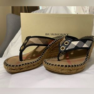 Authentic BURBERRY Classic Size 36 Brown Flip Flop Wedges Espadrille Sandals.
